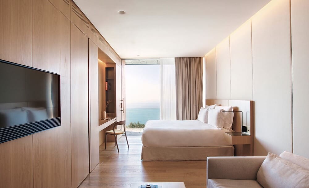 Elegant guest suite at Akelarre, a Relais & Châteaux hotel overlooking the Bay of Biscay in San Sebastian